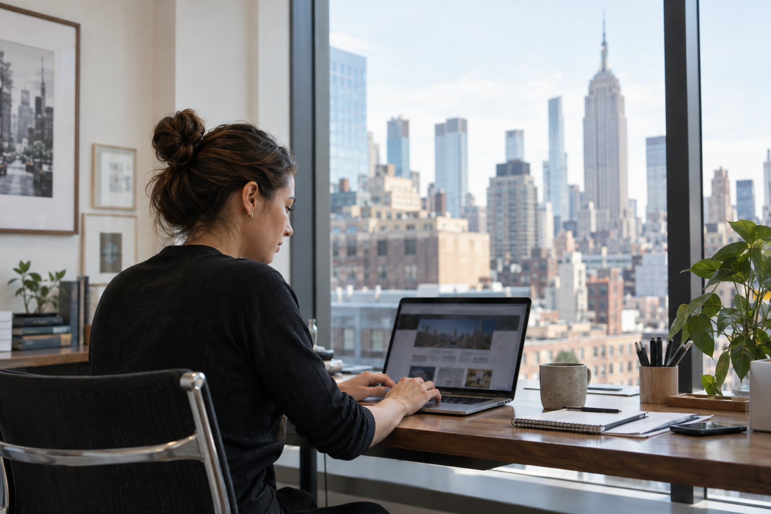 Auto-Blog featured image New York City business owner managing a WordPress website